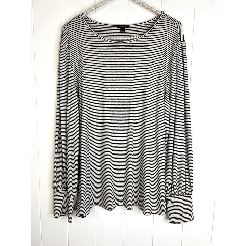 Ann Taylor Black and White Striped Blouse